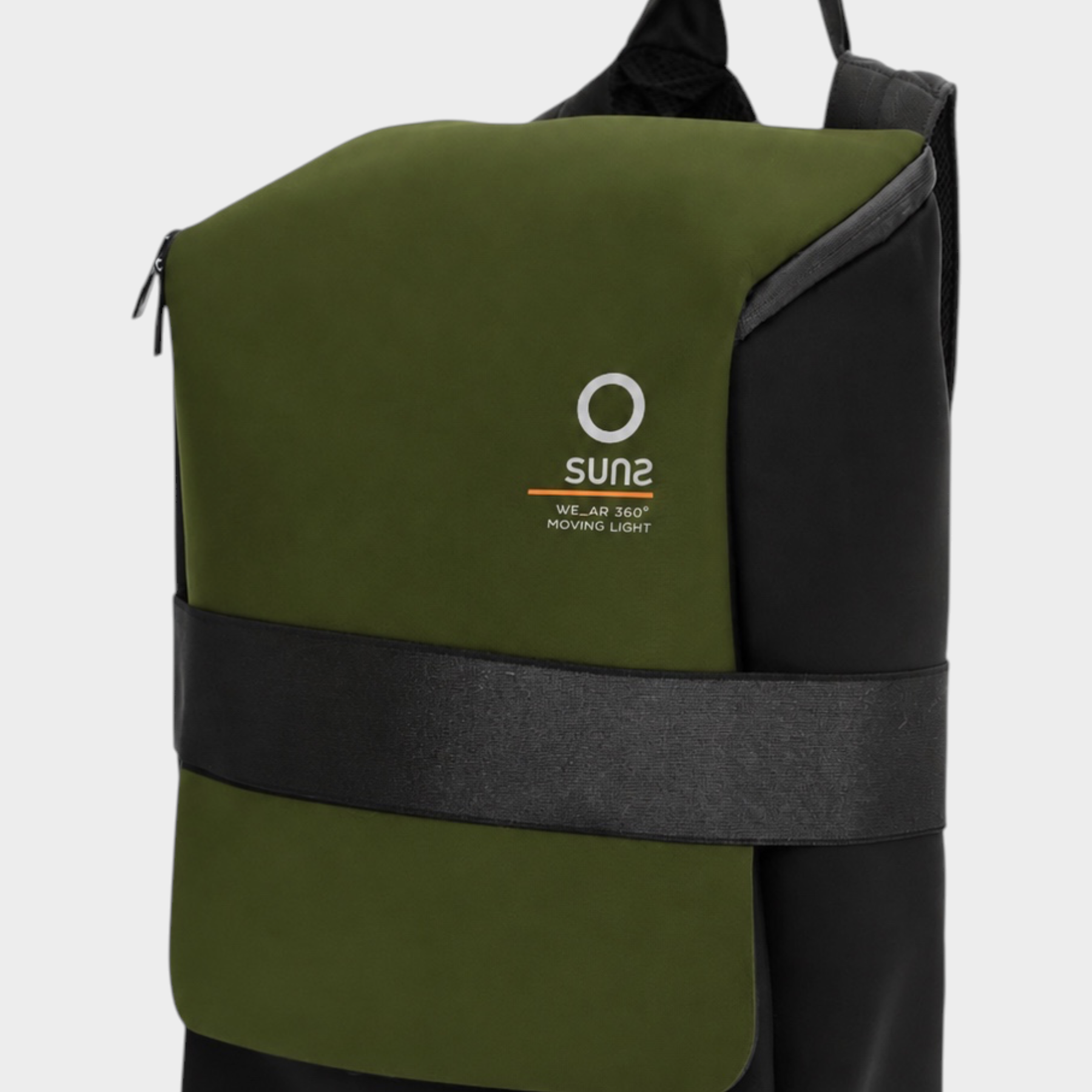 Zaino medium Follower SRL in neoprene verde e nero con logo SUNS BOARDS e fascia frontale