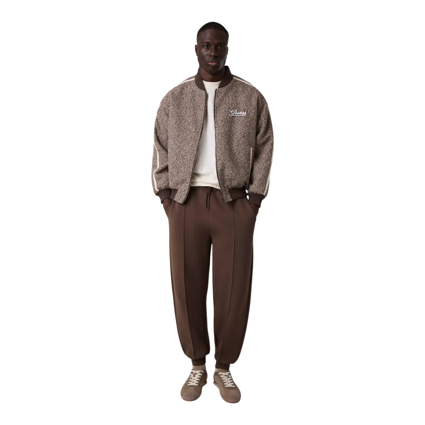 Giacca bomber full zip uomo marrone guess - felpe