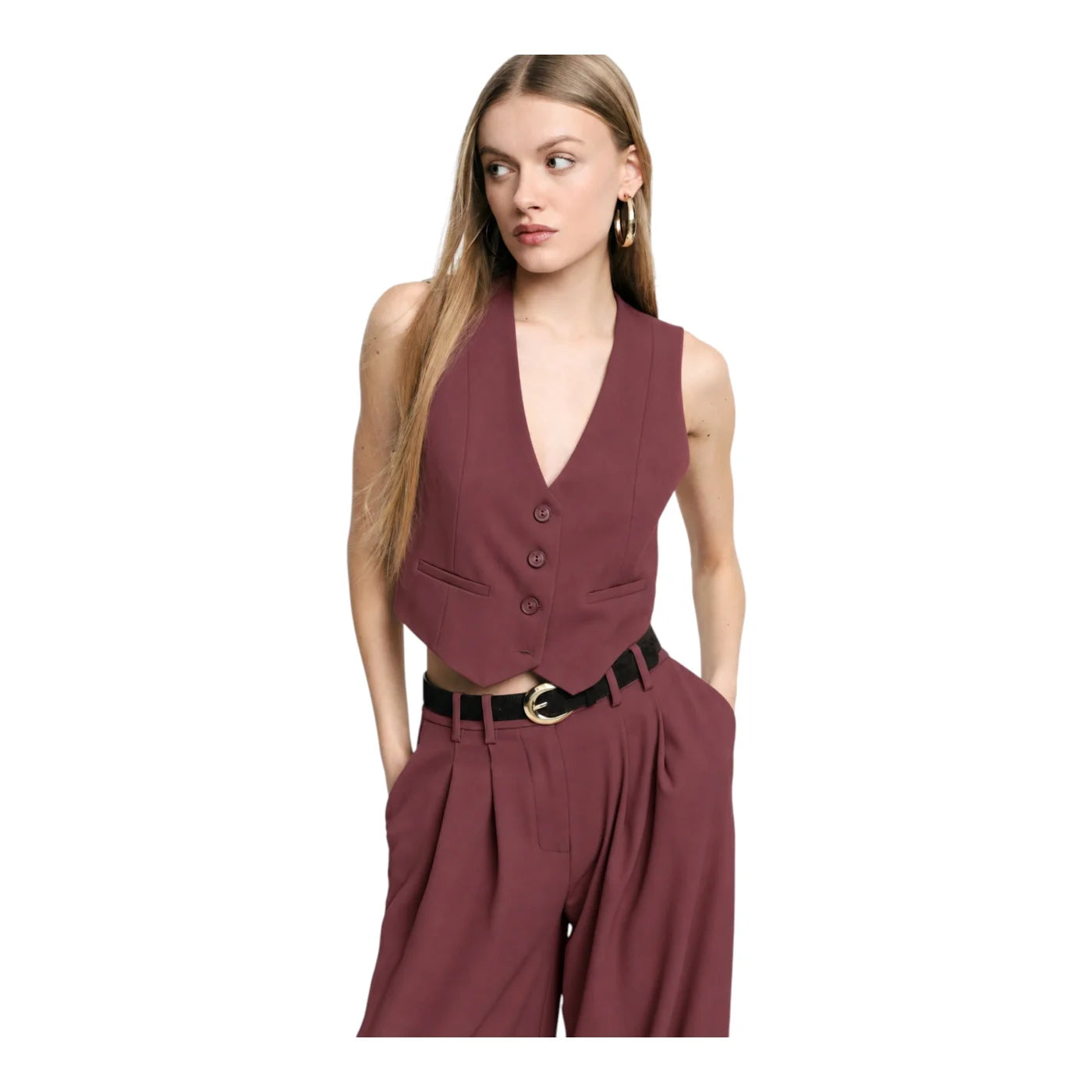 Gilet cropped donna bordeaux please