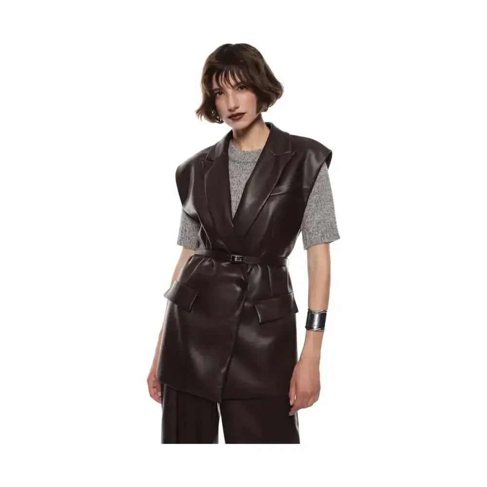 Gilet in similpelle con cintura e tasche laterali Donna Imperial - Follower SRL