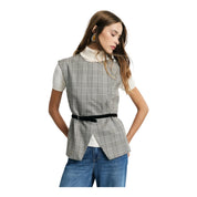 Gilet scozzese con cintura sottile e zip donna grigio please