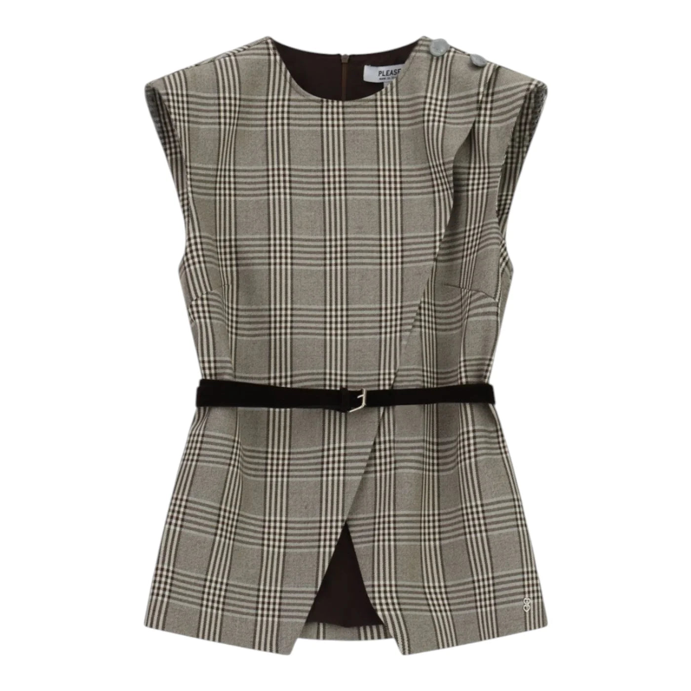 Gilet scozzese con cintura sottile e zip donna grigio please