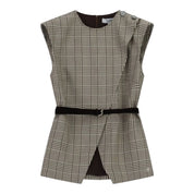 Gilet scozzese con cintura sottile e zip donna grigio please