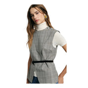 Gilet scozzese con cintura sottile e zip donna grigio please