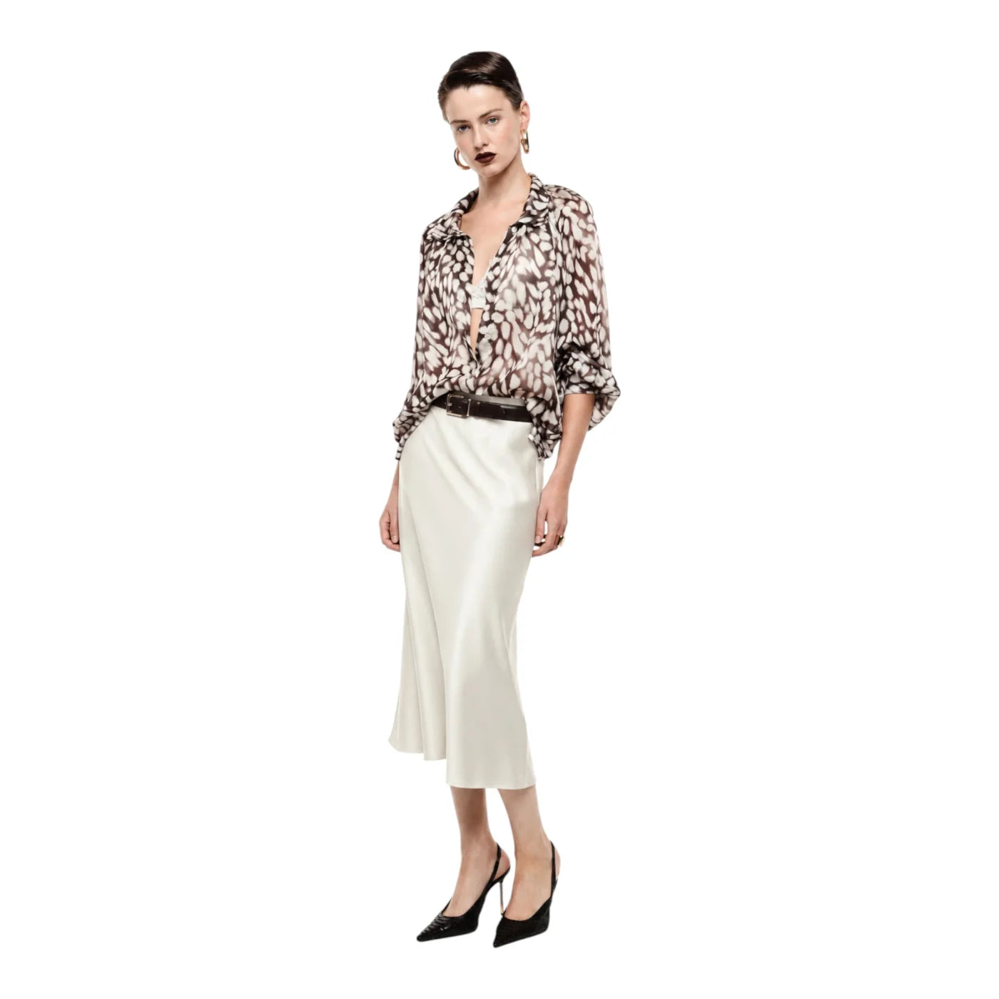 Gonna midi a vita alta con linea svasata donna avorio imperial - gonne