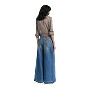 Jeans a gamba ampia con fondo sfrangiato donna blu please