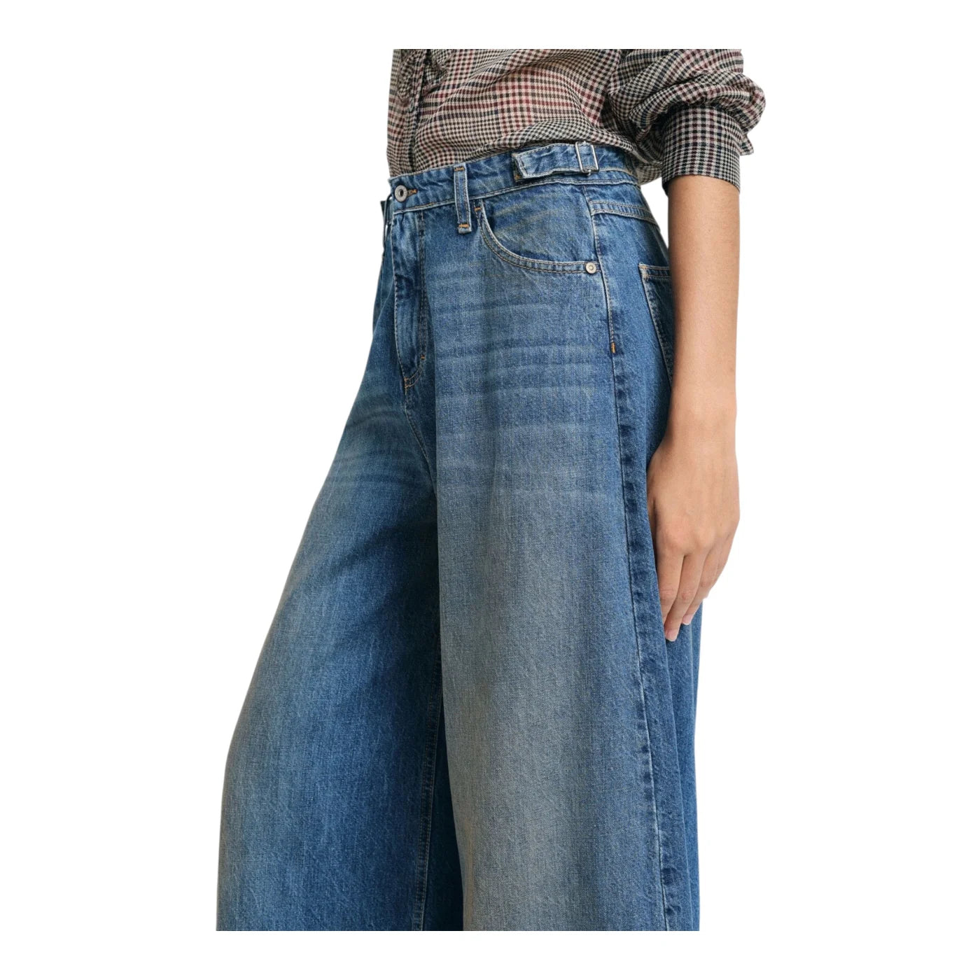 Jeans a gamba ampia con fondo sfrangiato donna blu please