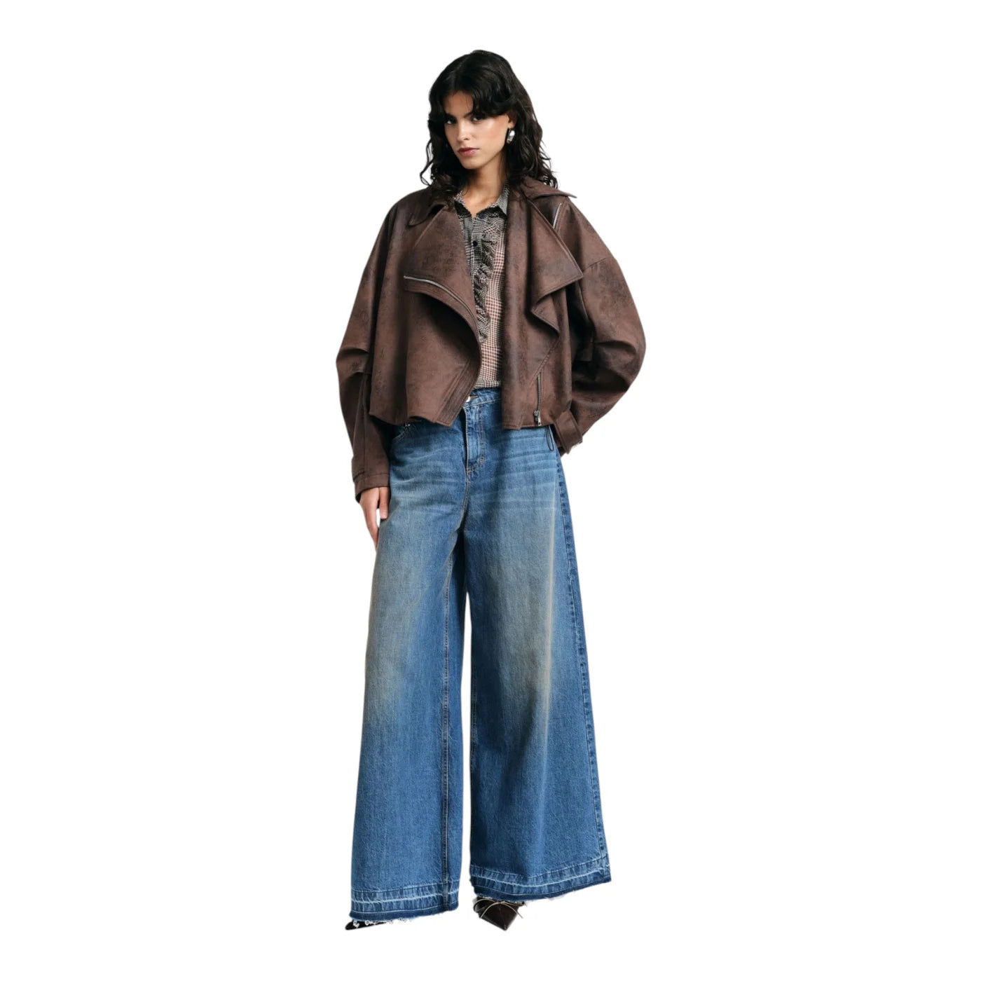 Jeans a gamba ampia con fondo sfrangiato donna blu please