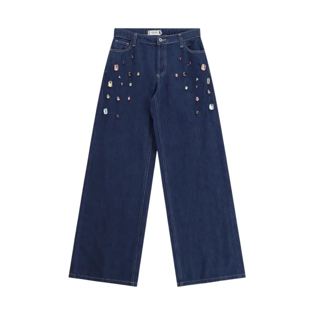 Jeans a gamba ampia con gemme applicate Donna Please Please
