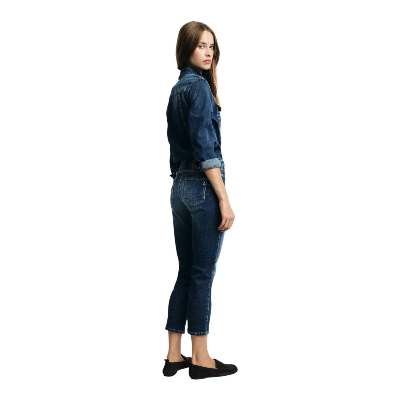 Jeans cropped vita alta donna blu please