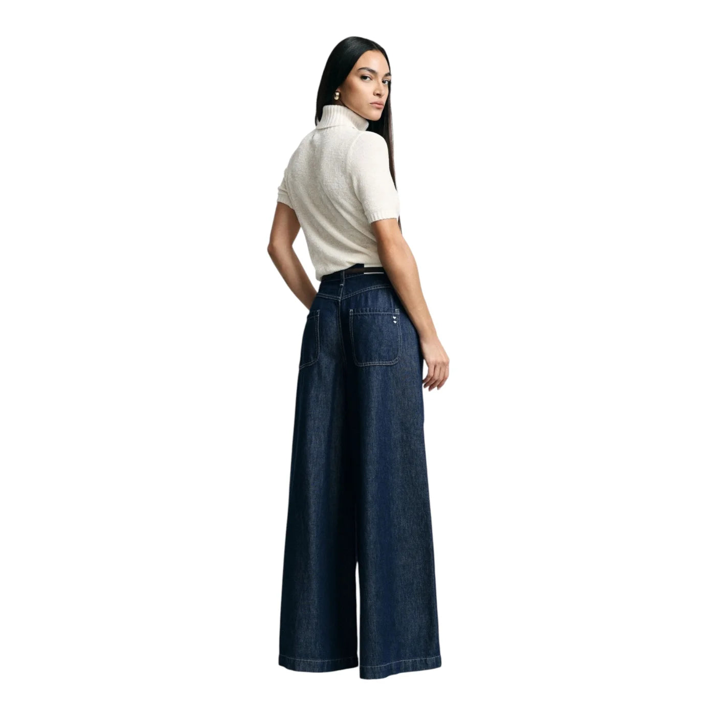 Jeans scuri a gamba molto ampia vita media donna blu please