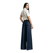 Jeans scuri a gamba molto ampia vita media donna blu please