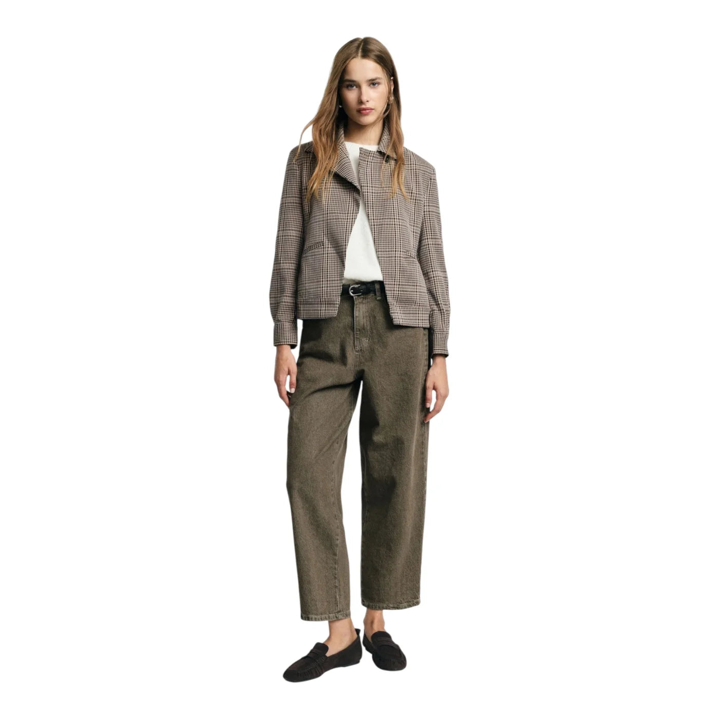 Jeans tapered cropped con piega donna verde please