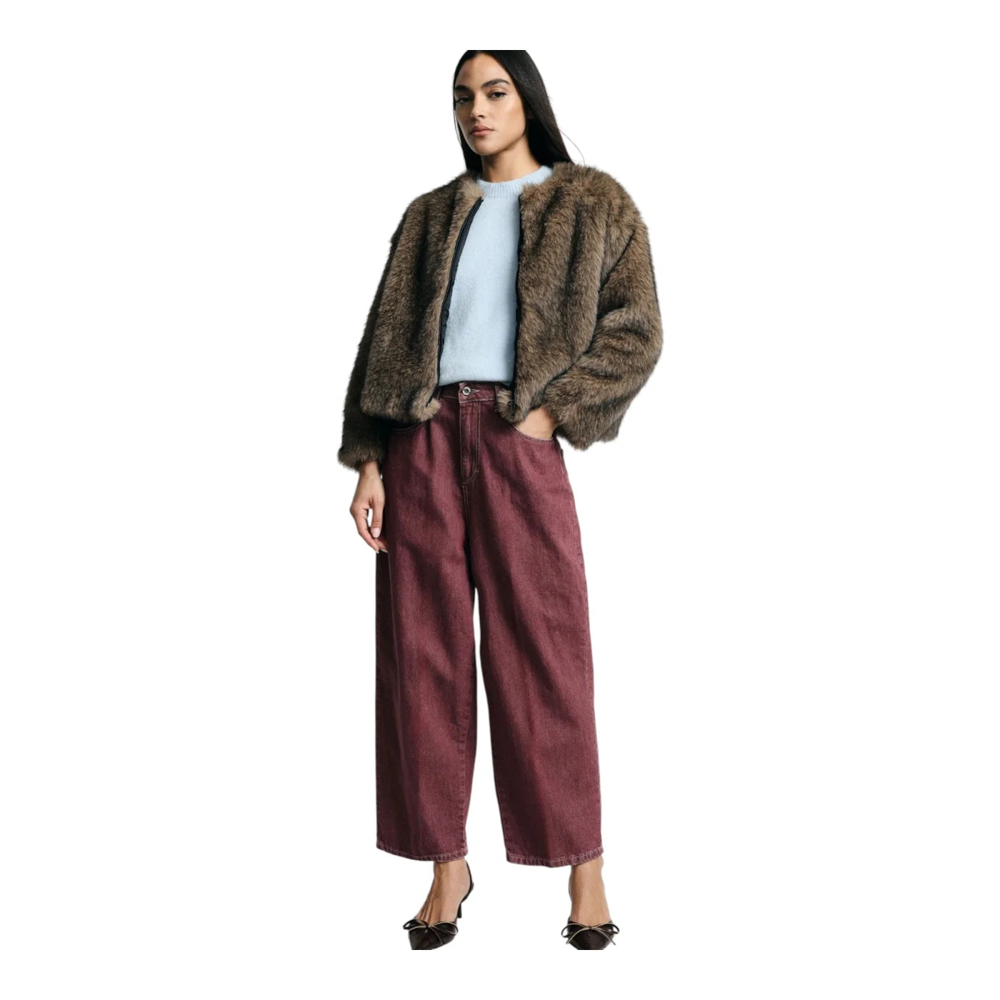Jeans tapered cropped con piega donna viola please