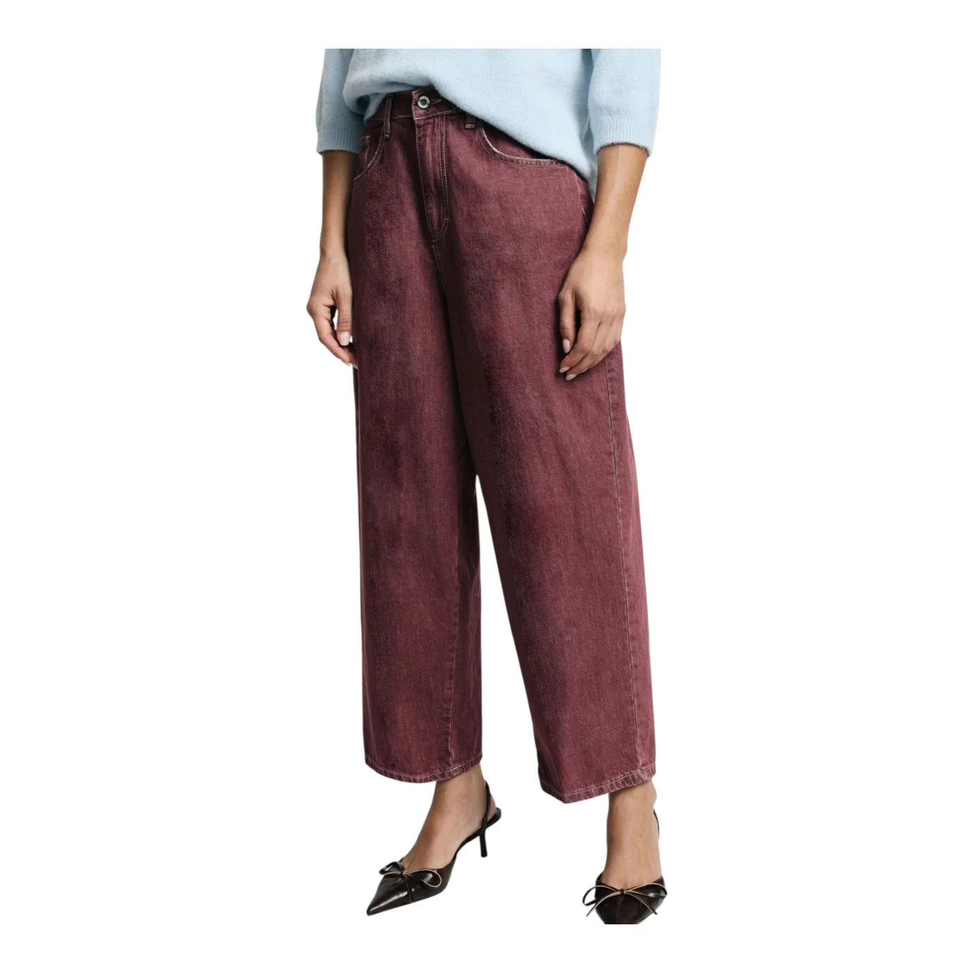 Jeans tapered cropped con piega donna viola please