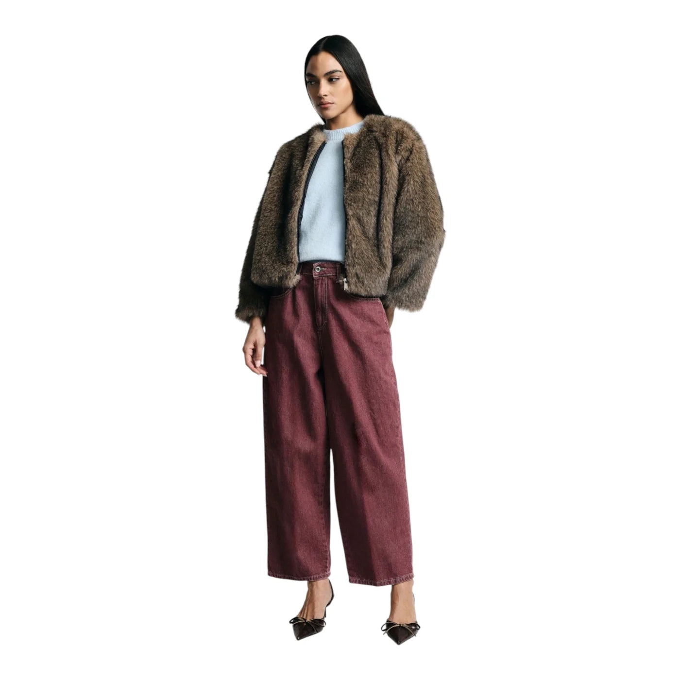 Jeans tapered cropped con piega donna viola please