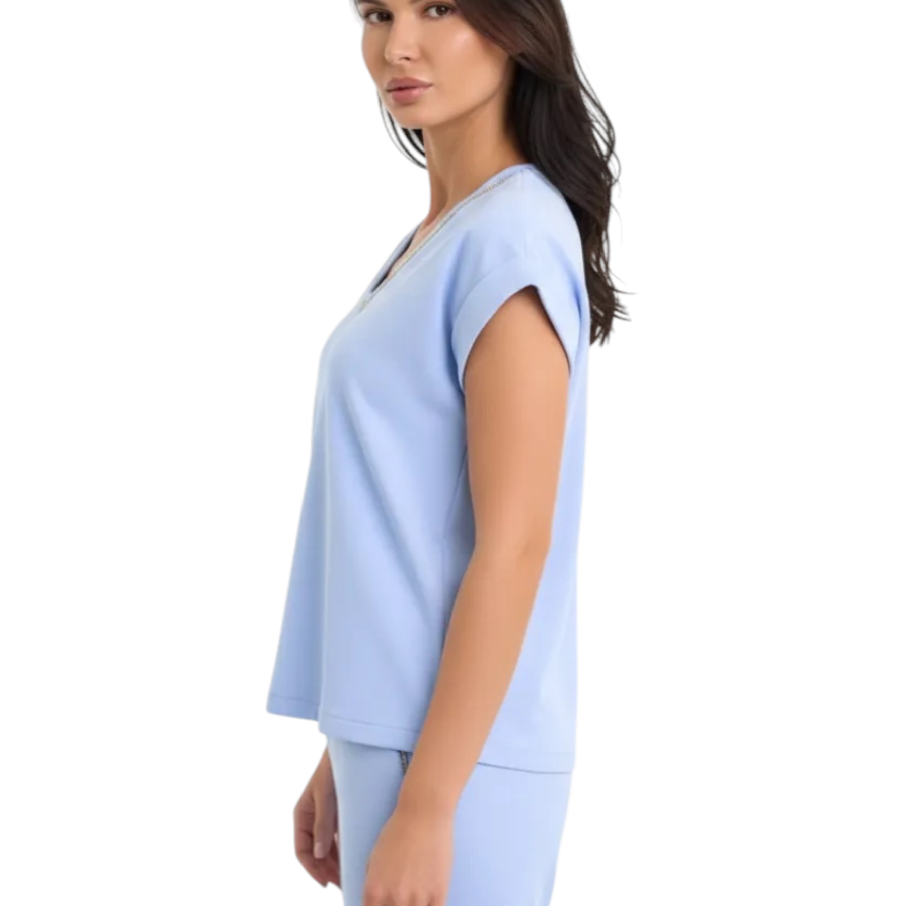 Maglia smanicata donna celeste pdk in tessuto leggero con scollo a v e vestibilità rilassata
