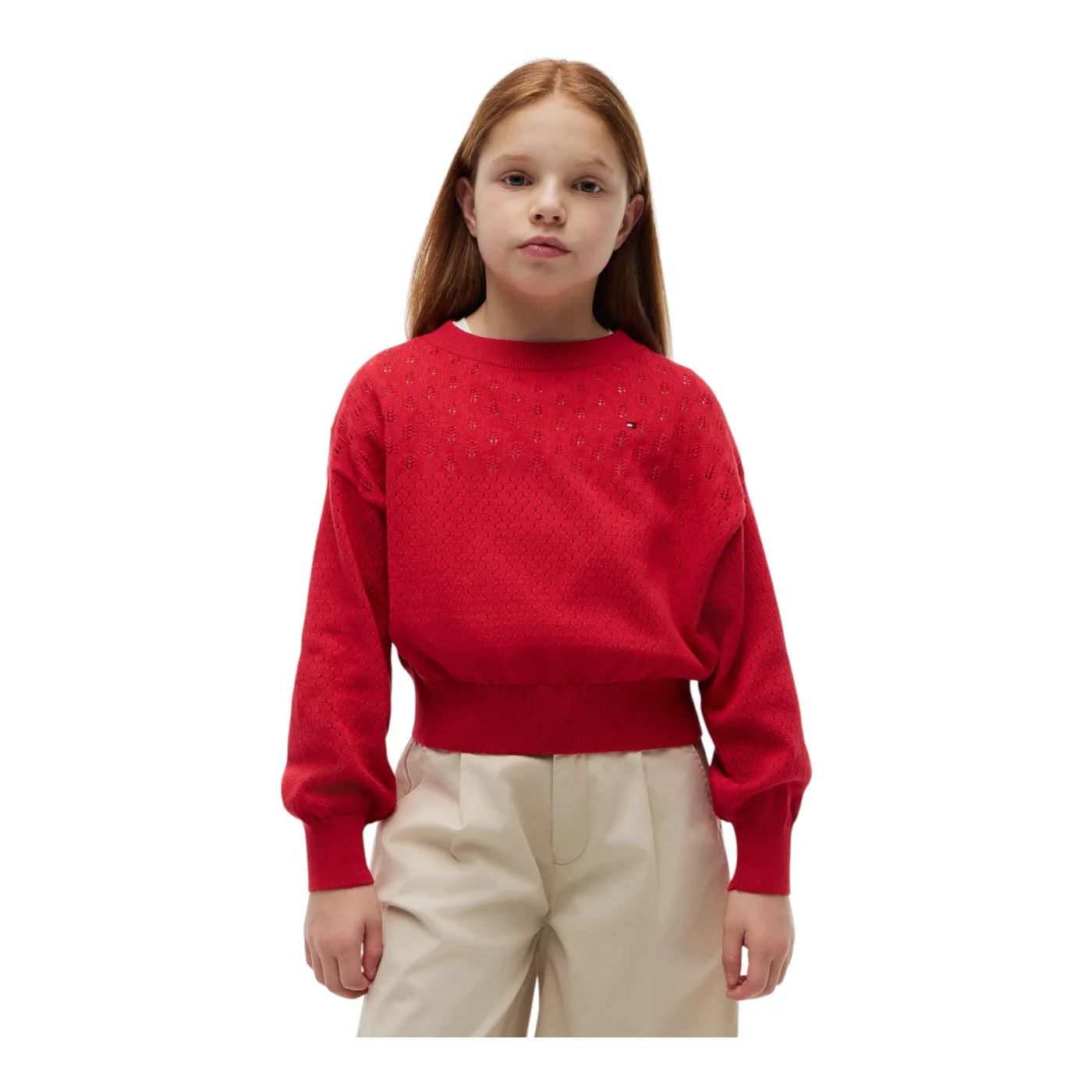 Maglione a trecce bambina rosso tommy hilfiger - maglie