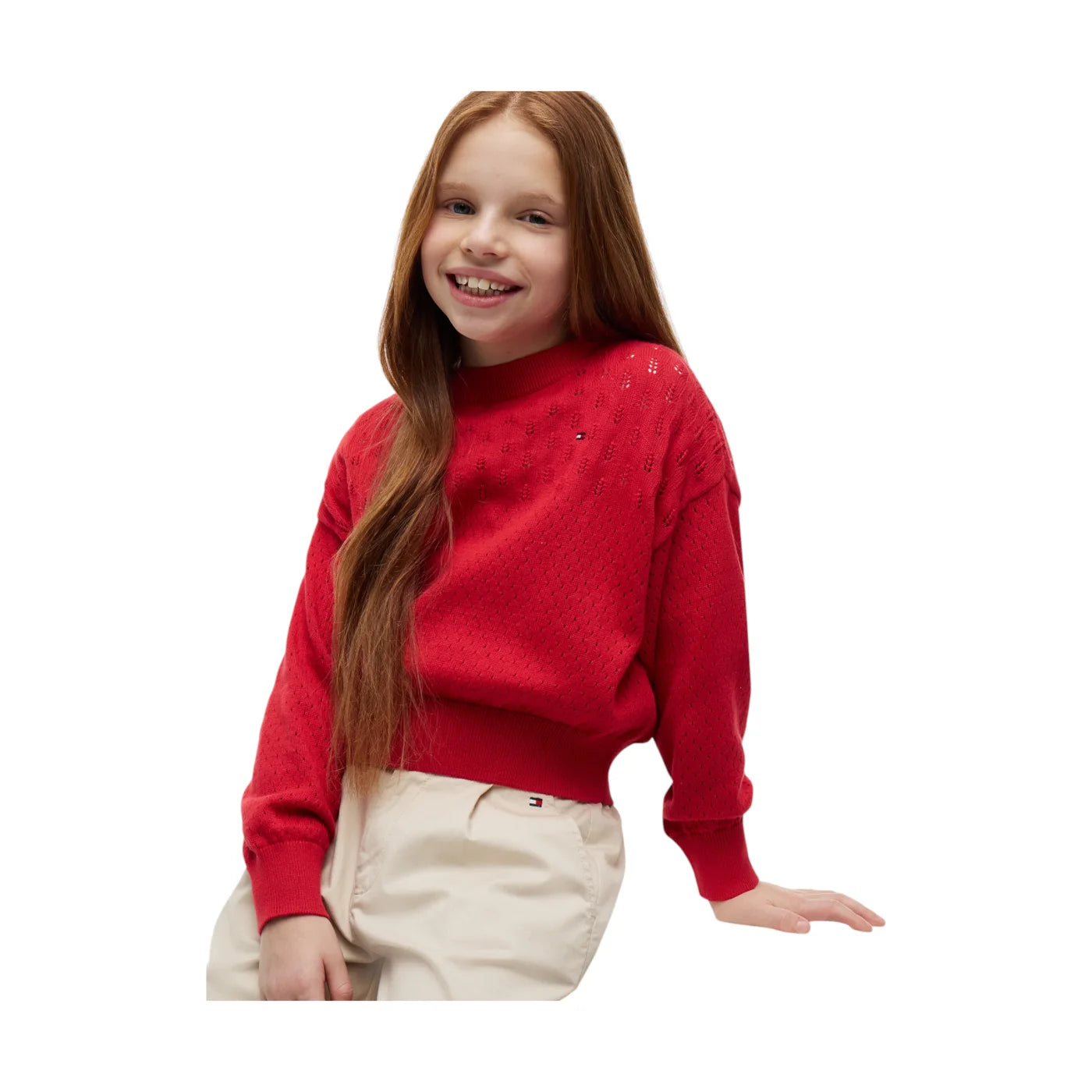 Maglione a trecce bambina rosso tommy hilfiger - maglie