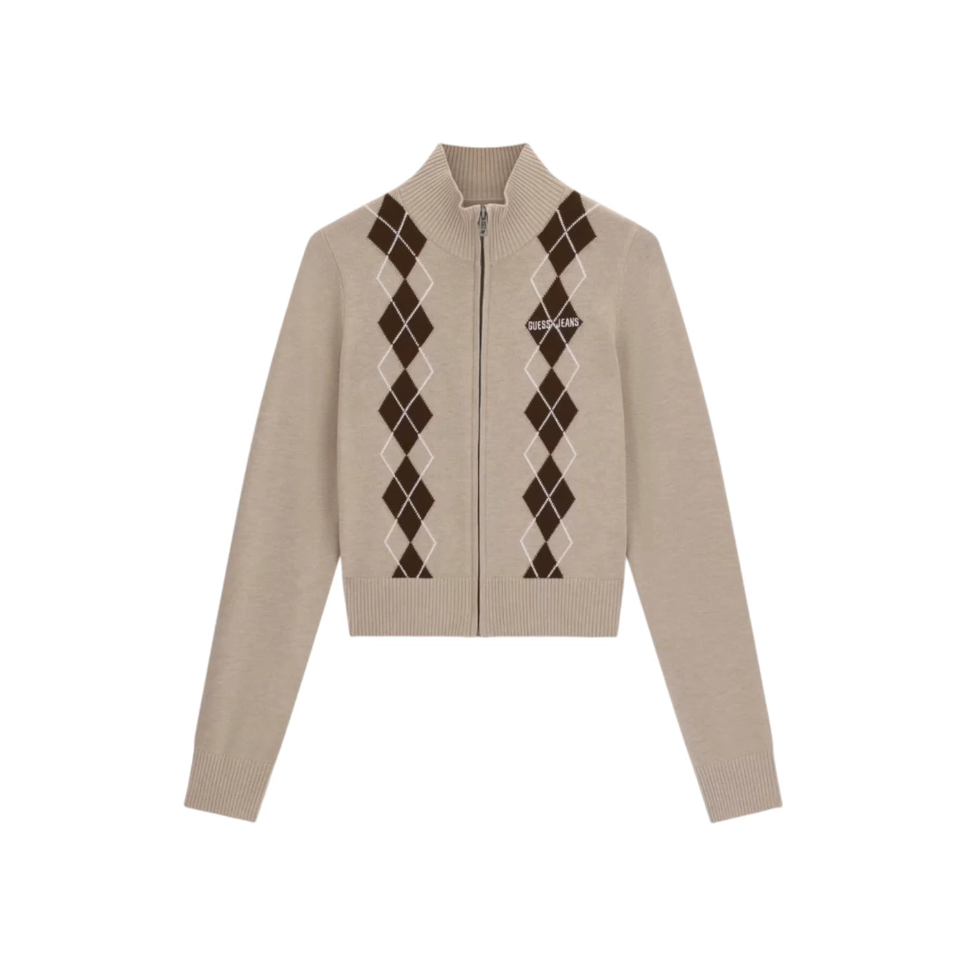 Maglione con zip e lavorazione intarsiata donna beige guess - maglie