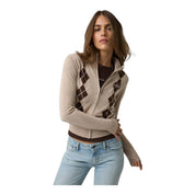 Maglione con zip e lavorazione intarsiata donna beige guess - maglie