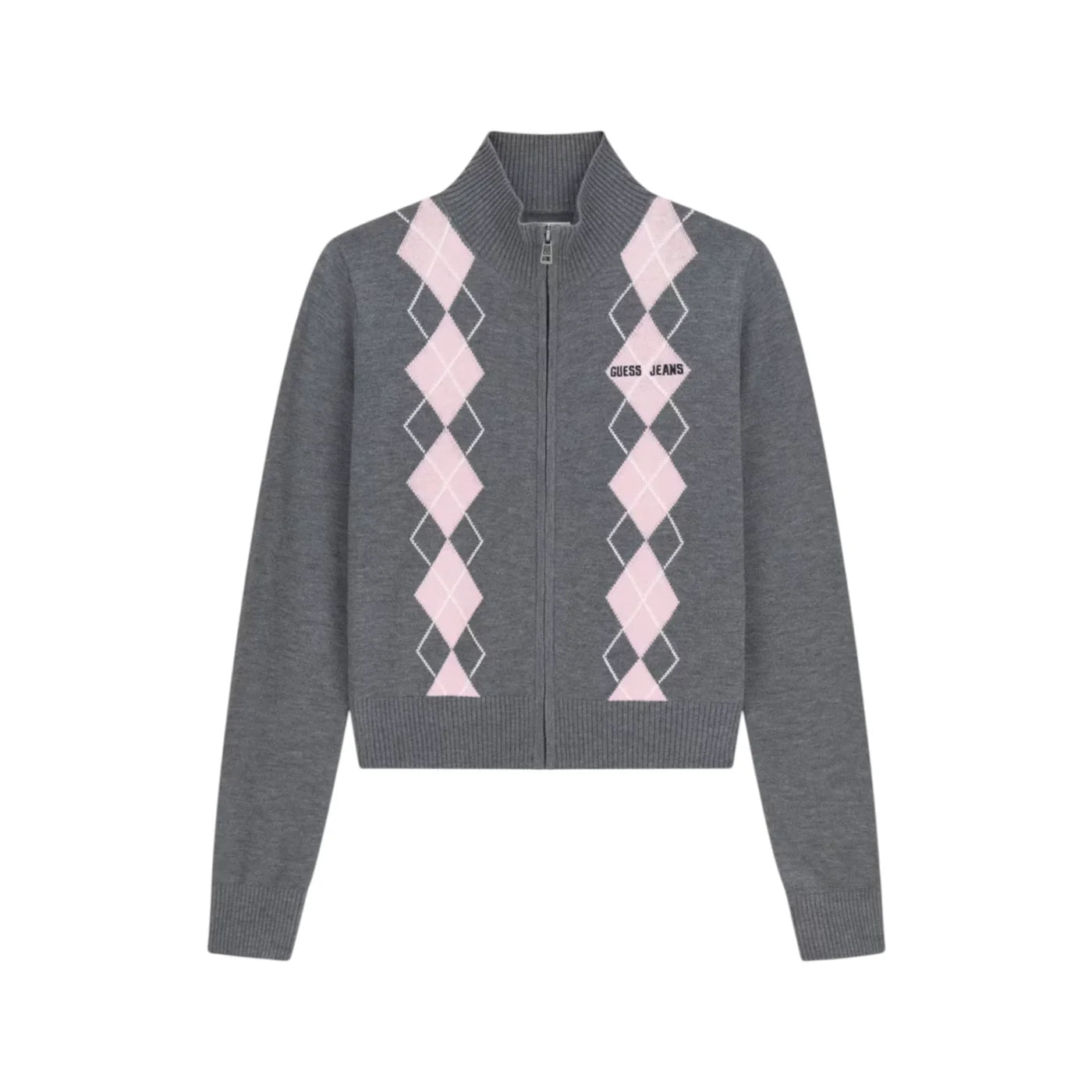 Maglione con zip e lavorazione intarsiata donna grigio guess - maglie