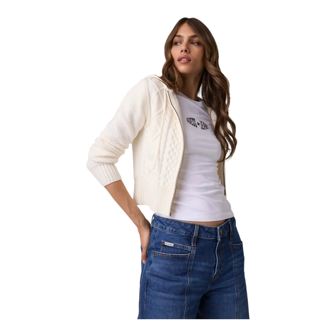 Maglione con zip in misto lana donna avorio guess - maglie