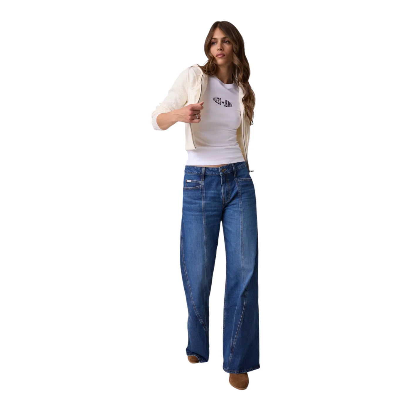 Maglione con zip in misto lana donna avorio guess - maglie