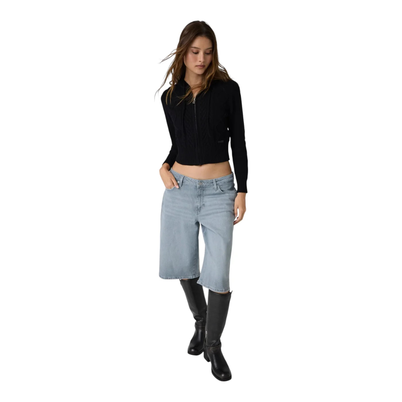 Maglione con zip in misto lana donna nero guess - maglie