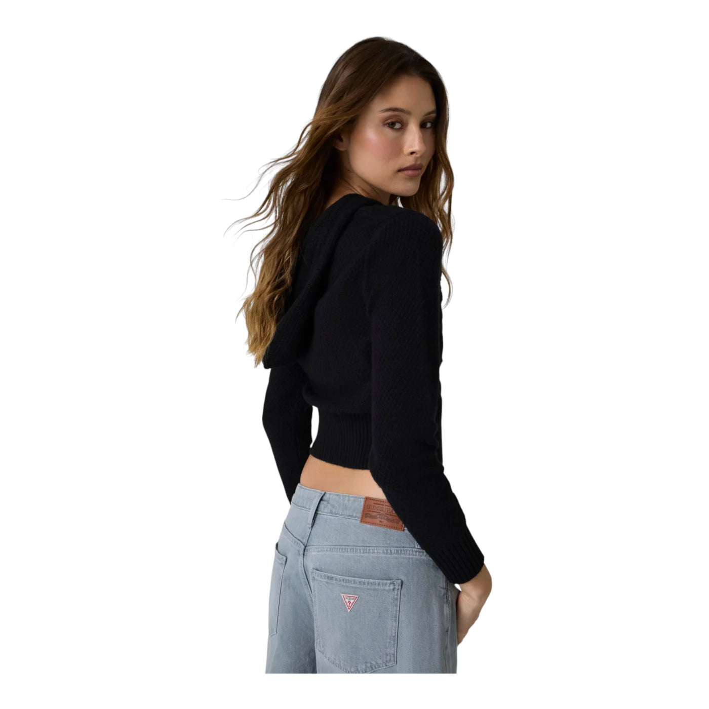 Maglione con zip in misto lana donna nero guess - maglie