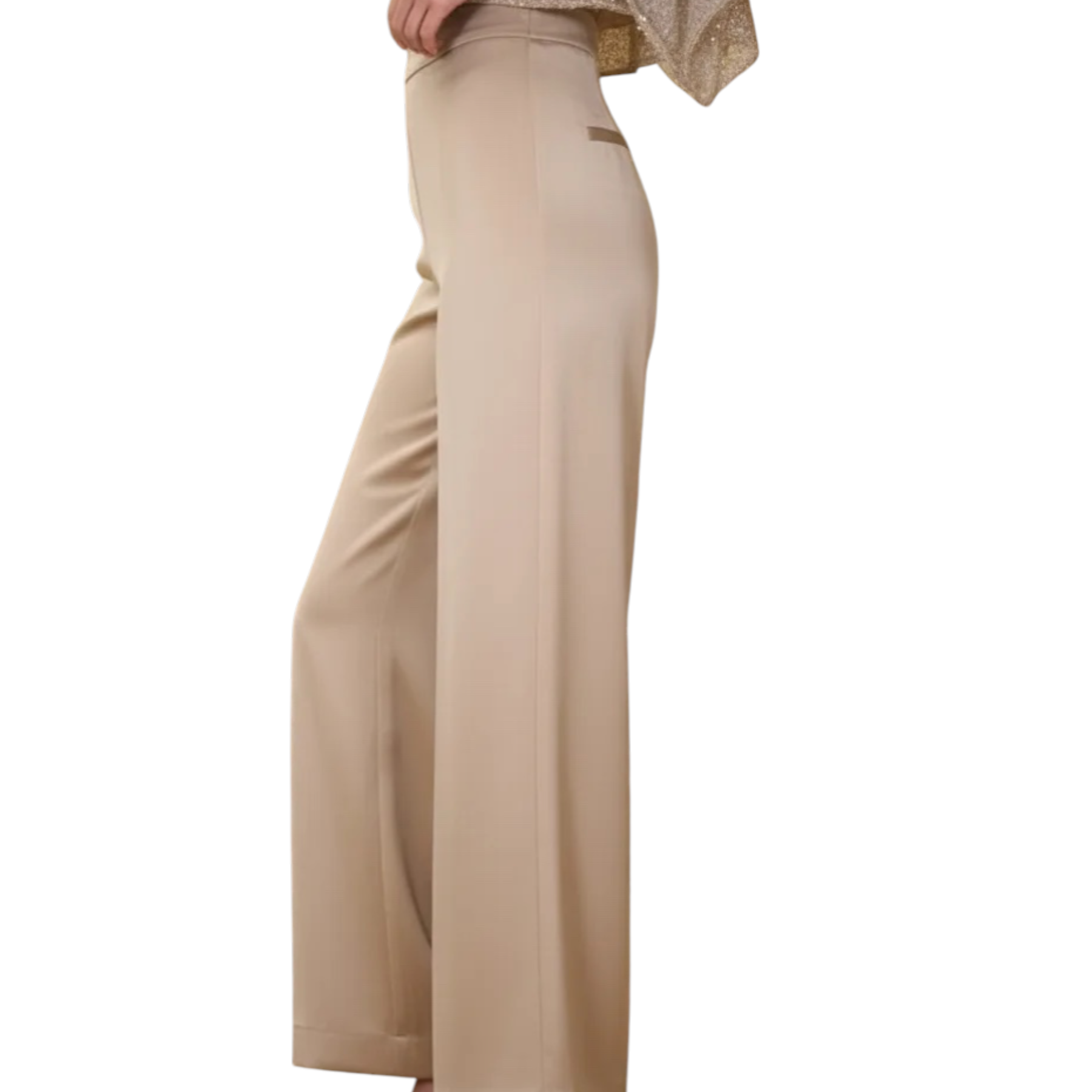 Paantaloni donna beige pdk con tessuto fluido e morbido pantaloni a gamba larga con cuciture laterali sottili