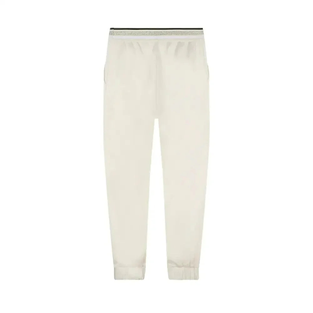 Pantaloni bambina karl lagerfeld color crema con vita elastica a coste e polsini affusolati in tessuto morbido