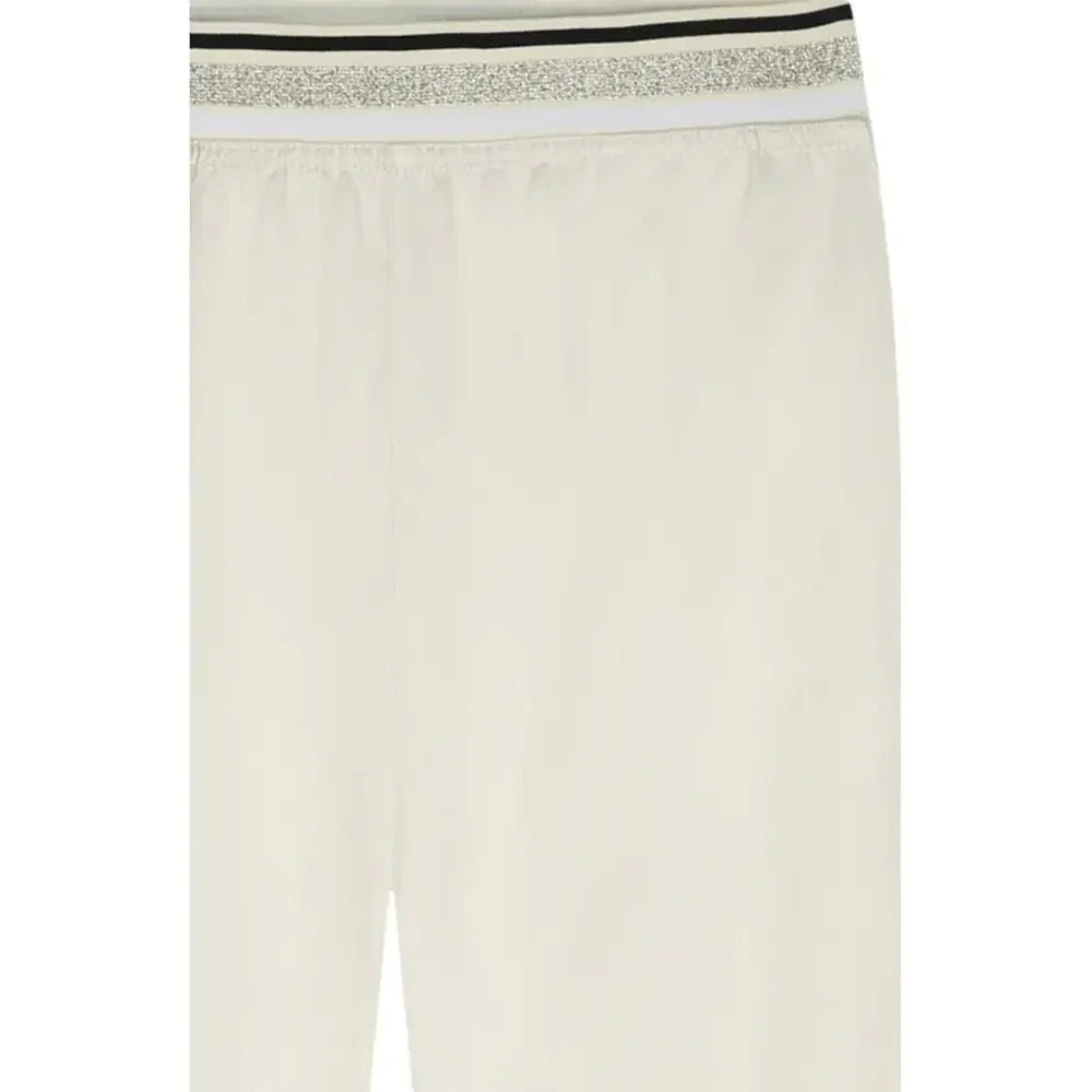 Pantaloni bambina karl lagerfeld in raso color crema con fascia glitterata argento e nera a righe