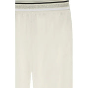 Pantaloni bambina karl lagerfeld in raso color crema con fascia glitterata argento e nera a righe