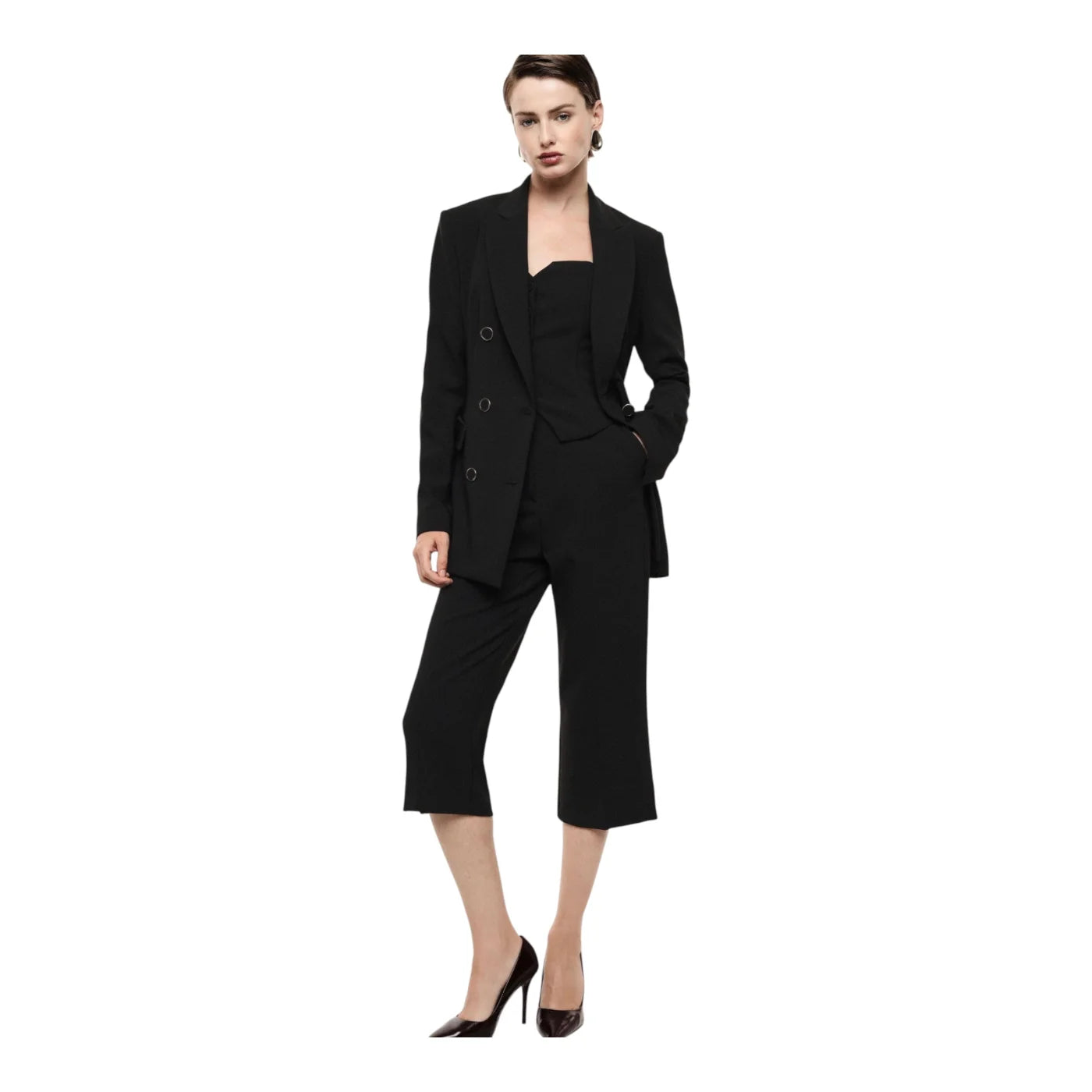 Pantaloni cropped vita alta linea ampia donna nero imperial