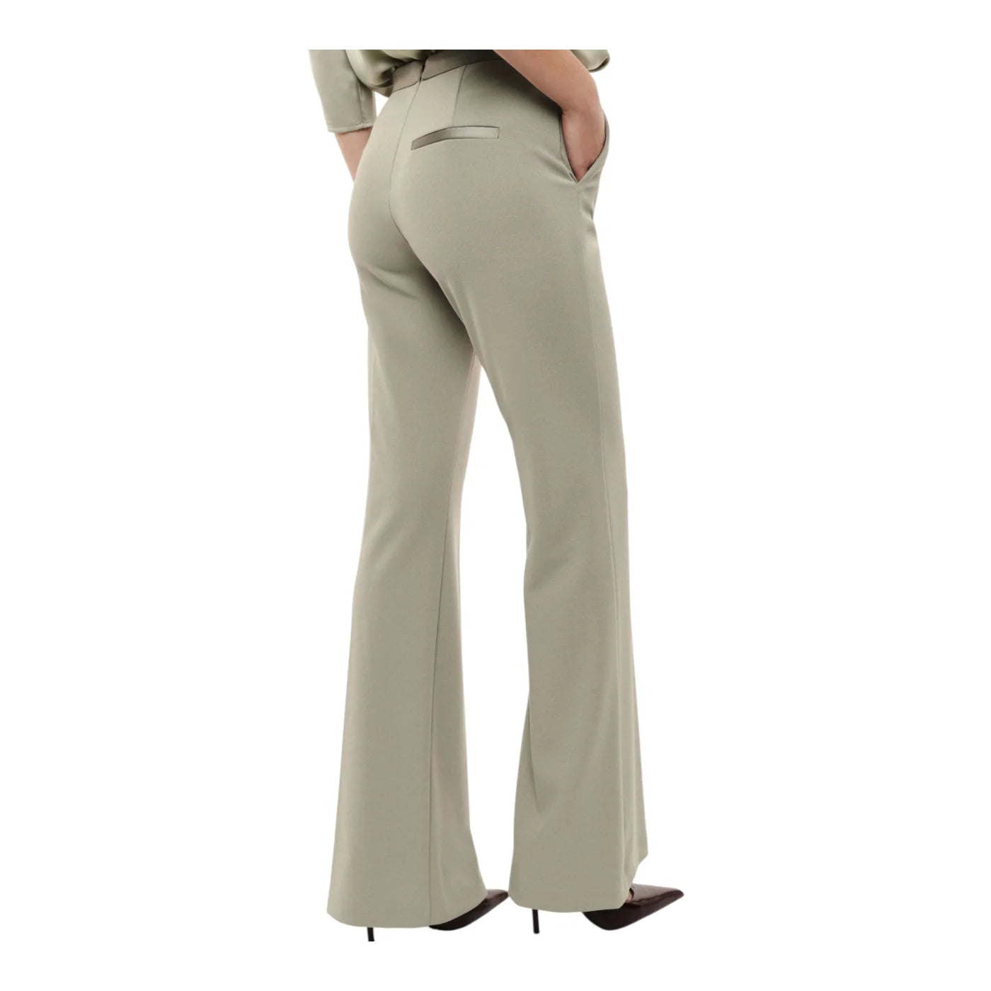 Pantaloni flare vita alta linea pulita donna verde imperial
