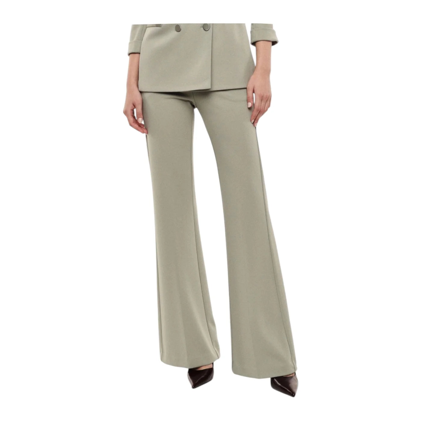 Pantaloni flare vita alta linea pulita donna verde imperial