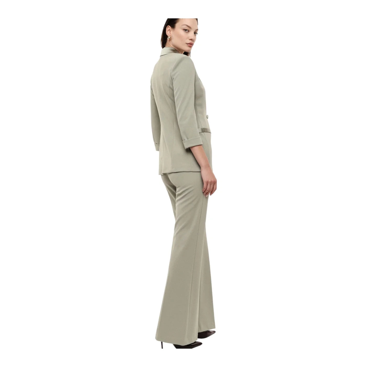Pantaloni flare vita alta linea pulita donna verde imperial