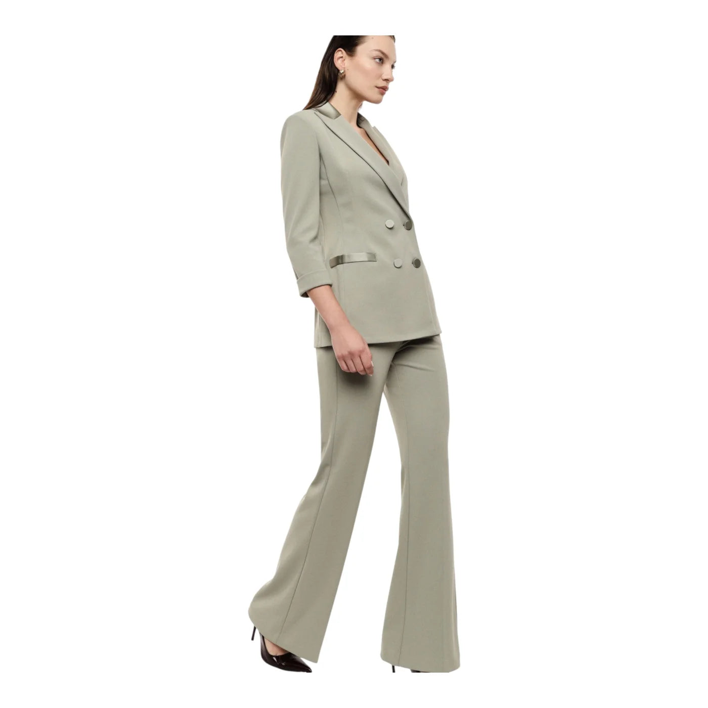 Pantaloni flare vita alta linea pulita donna verde imperial