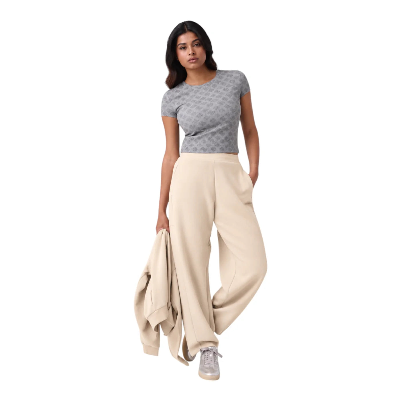 Pantaloni jogger vestibilità comoda donna beige guess
