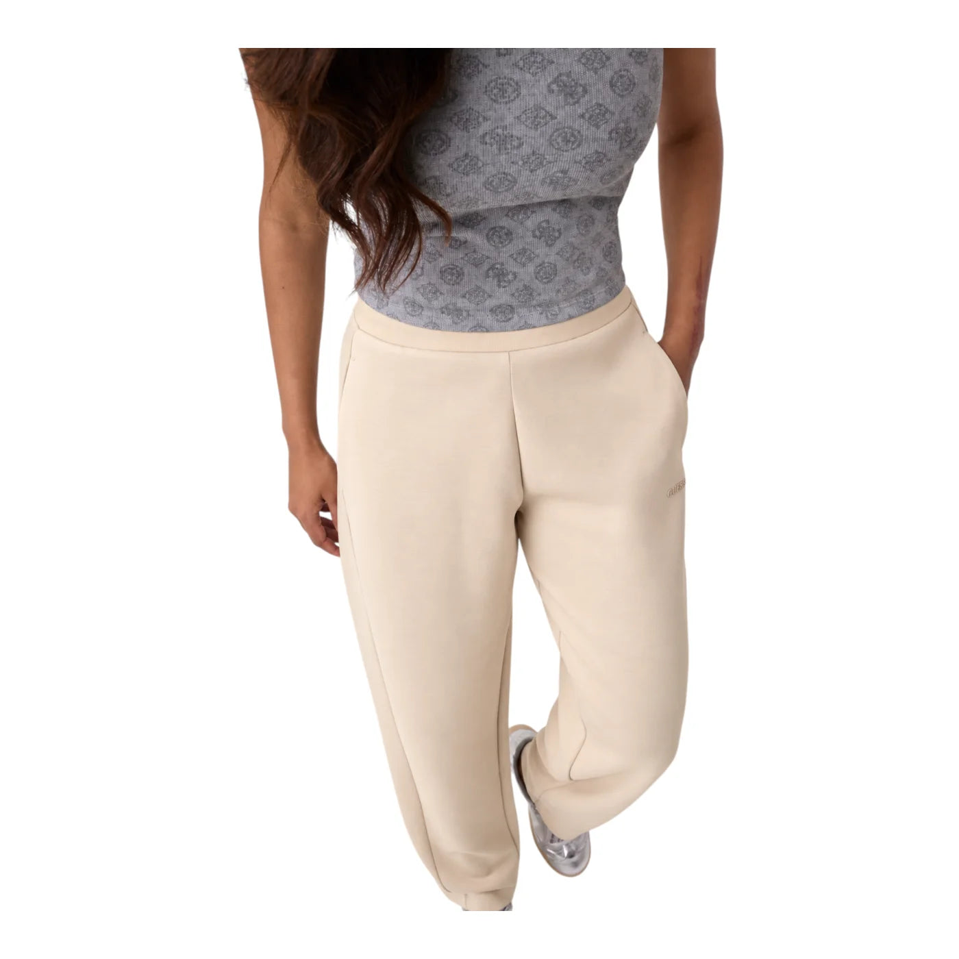 Pantaloni jogger vestibilità comoda donna beige guess