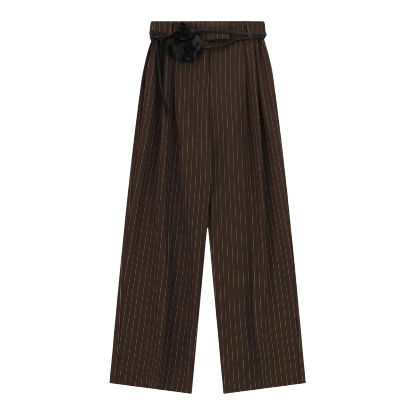 Pantaloni palazzo a righe con cintura fiore donna marrone imperial