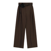 Pantaloni palazzo a righe con cintura fiore donna marrone imperial