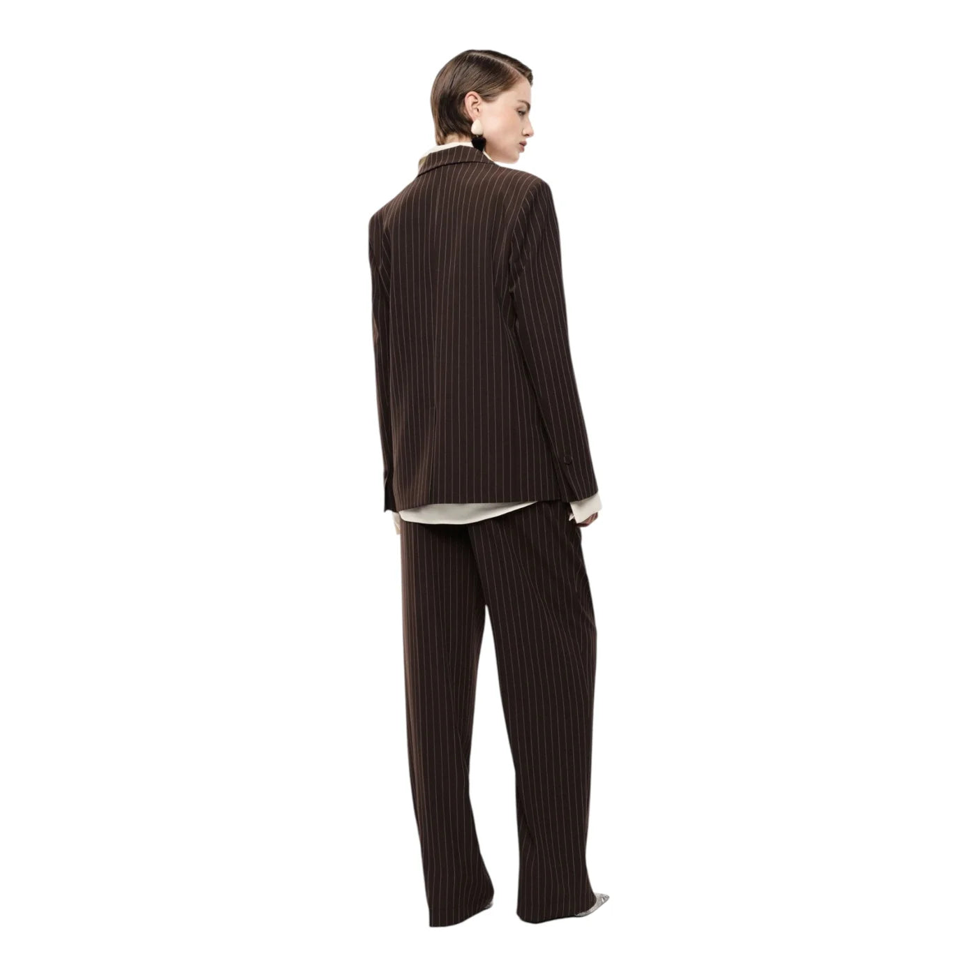 Pantaloni palazzo a righe con cintura fiore donna marrone imperial