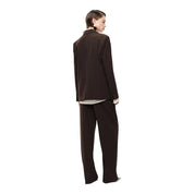 Pantaloni palazzo a righe con cintura fiore donna marrone imperial