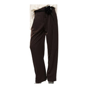 Pantaloni palazzo a righe con cintura fiore donna marrone imperial