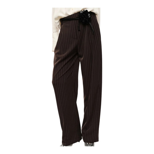 Pantaloni palazzo a righe con cintura fiore donna marrone imperial