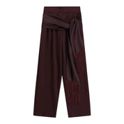 Pantaloni palazzo a vita alta con frange donna bordeaux imperial