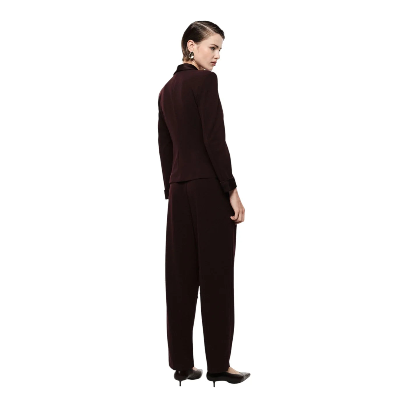 Pantaloni palazzo a vita alta con frange donna bordeaux imperial