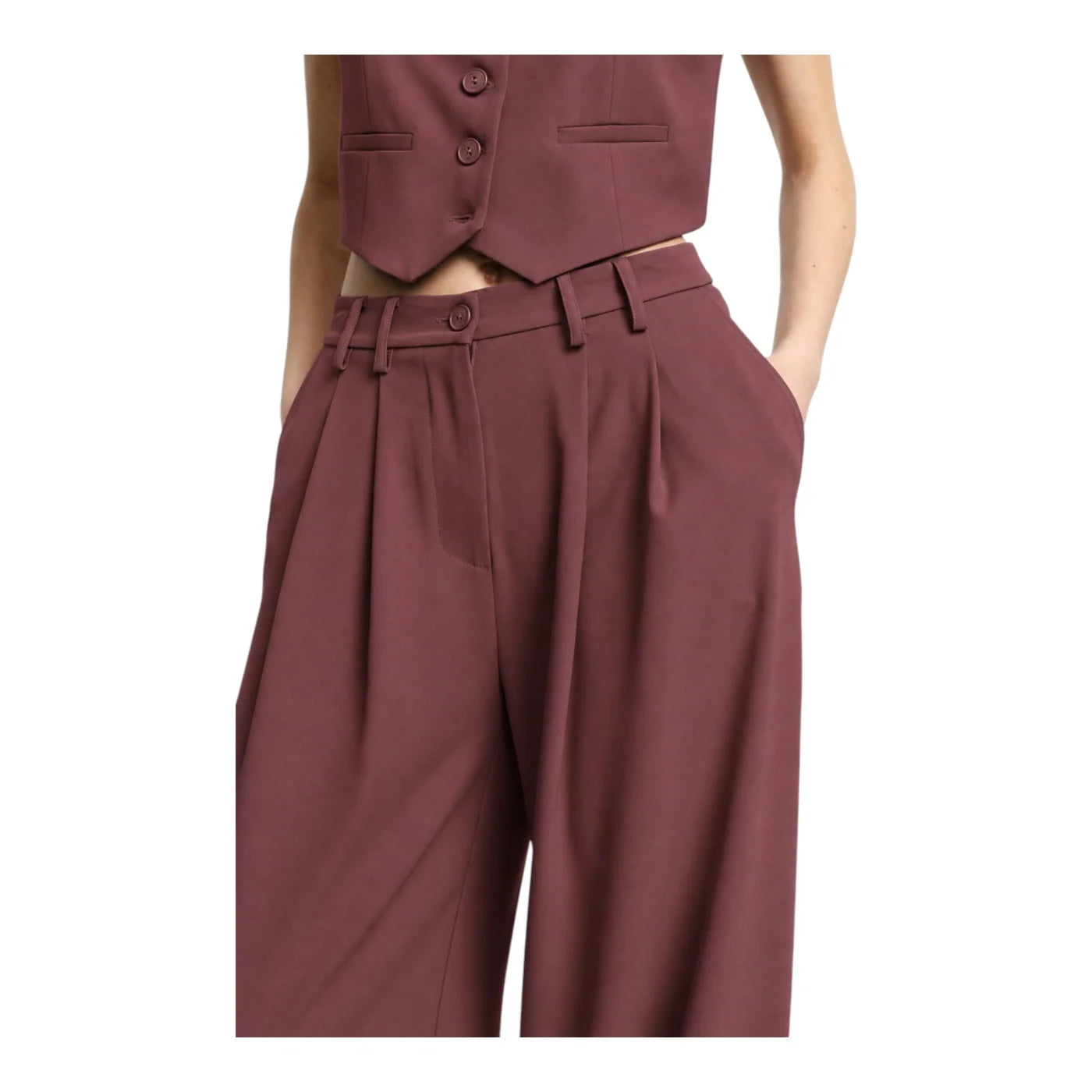 Pantaloni palazzo a vita alta con pinces donna bordeaux please